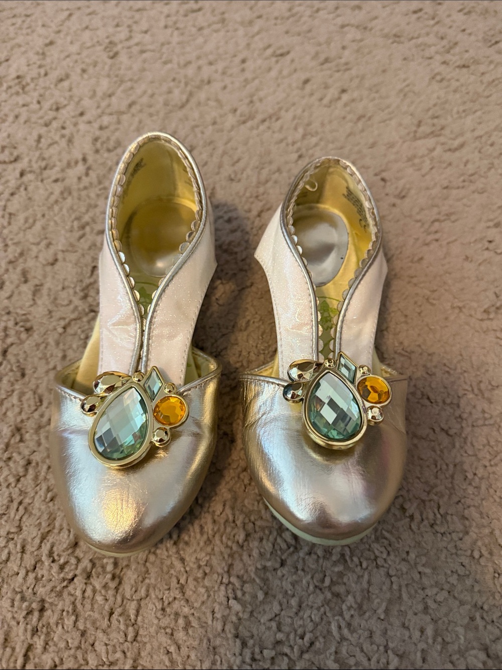 Disney Tiana Iridescent Gold and Mint Jeweled Slip-On Flats